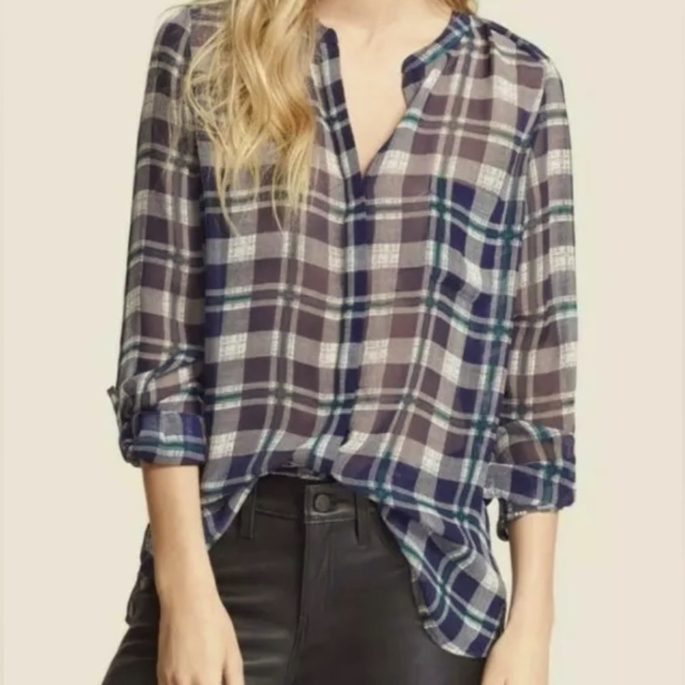 Joie Plaid Blouse in Blue and White